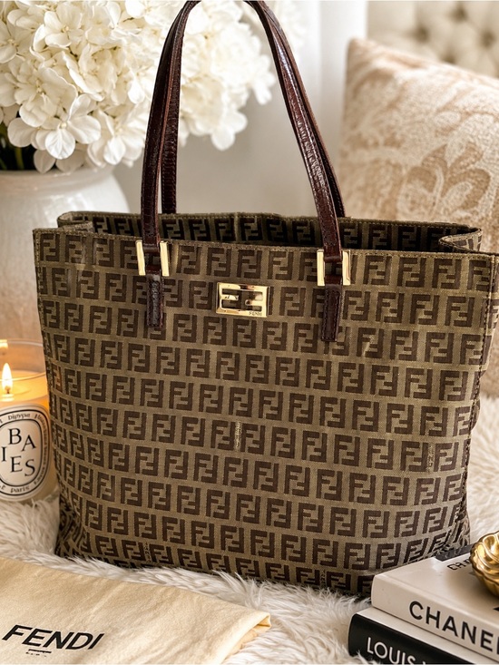 Fendi Handbags - FENDI Zucca Tote Bag Vintage Brown Canvas Shoulder Bag Gold FF Hardware